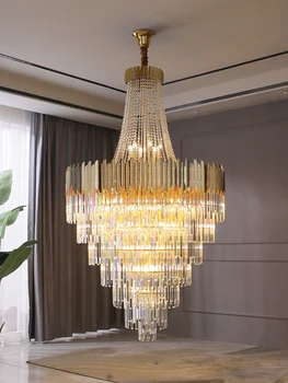 Stambių kristalų liustra aukso prabanga vila kambarį apdaila LED šviestuvo