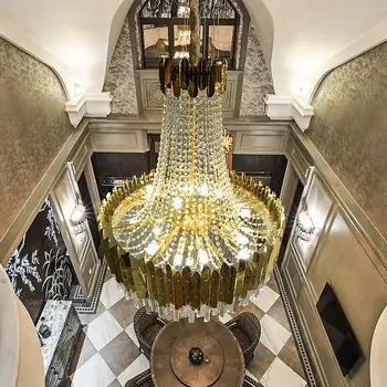Stambių kristalų liustra aukso prabanga vila kambarį apdaila LED šviestuvo