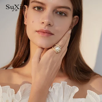 SuXin 2020 nauja mada, retro punk hip-hop didelis perlas reguliuojamas žiedas piršto žiedas papuošalai moterims, dovanos