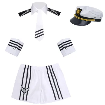 Suaugusių Vyrų, Seksualus apatinis Trikotažas Sailor Cosplay Kostiumai Karnavaliniai karinio jūrų Laivyno Uniforma Šortai su Bžūp, Apykalę, Kaklaraištį, Rankogaliai Cosplay Šalis, naktiniai drabužiai