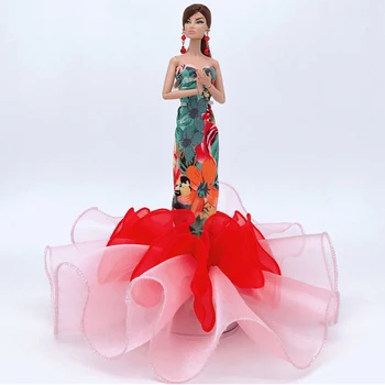 Sumaišykite Spalvos Gėlių Off Peties Silm Vakare Šalis Suknelė Barbie Lėlės Komplektus Drabužių Elegantiškas Suknelės Lėlių Priedai Žaislas