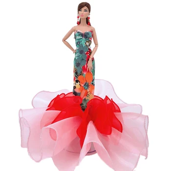 Sumaišykite Spalvos Gėlių Off Peties Silm Vakare Šalis Suknelė Barbie Lėlės Komplektus Drabužių Elegantiškas Suknelės Lėlių Priedai Žaislas