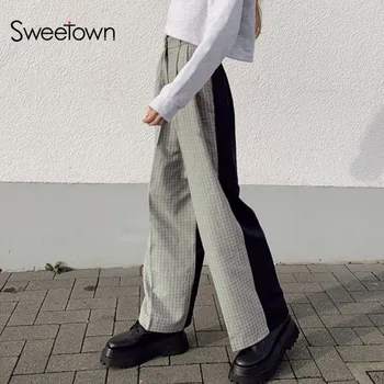 Sweetown Harajuku Kratinys Laisvas Kelnes Streetwear Didelis Juosmens Moterims, Platus Kojos Pantalon Femme Korėjos Mados Apranga Kelnės
