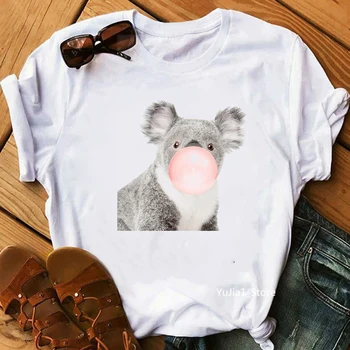 T-marškinėliai moterims harajuku kawaii kramtomosios Gumos Žirafa Koala Triušis gyvūnų spausdinti juokinga t marškinėliai moterims vasaros top moterų marškinėliai