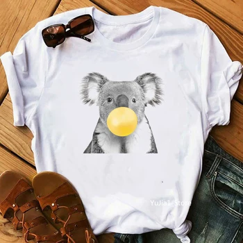 T-marškinėliai moterims harajuku kawaii kramtomosios Gumos Žirafa Koala Triušis gyvūnų spausdinti juokinga t marškinėliai moterims vasaros top moterų marškinėliai