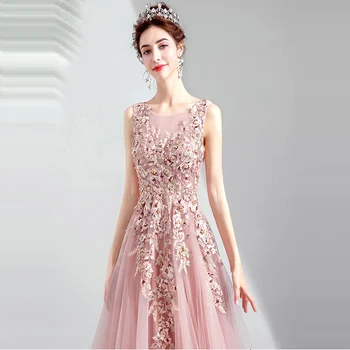 Tai YiiYa Prom Chalatai 2019 Rausvos spalvos, O-kaklo, Rankovių Grindų Ilgis Suknelės, Elegantiški Siuvinėjimai Ilgas Šalis Suknelė Užsakymą Plius Dydis E283