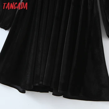 Tangada mados moterų kietas elegantiška juodo aksomo suknelė v-kaklo, ilgomis rankovėmis ponios šiltas mini suknelė SL145