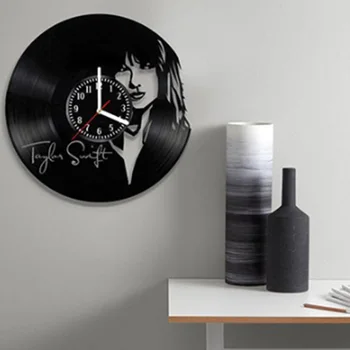 Taylor Swift CD Įrašyti Sieninis Laikrodis Vinilo Tuščiaviduriai 3D Dekoratyvines Kabinti Meno Dekoro Laikrodis Klasikinis, Išskirtinis Sieninis Laikrodis Klasikinis