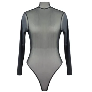 TiaoBug Moterų Tinklinio apatinis Trikotažas Matyti Per Balniškumas Bodysuit Thong Leotard Apatiniai vientisas maudymosi kostiumėlis Danga-ups