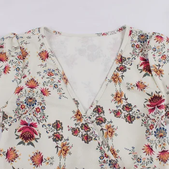 Tonval Spalvotų Gėlių Spausdinti Vintage Stiliaus Moterų V-Kaklo Wrap Suknelė Trumpomis Rankovėmis Aukštos Juosmens Kelio Ilgis Suknelės Linijos