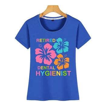 Topai Marškinėliai Moterims hibiscus pensininkų dantų higienistas Pagrindinio Juoda Trumpa Moterų Marškinėlius