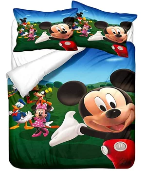 Trijų dalių rinkinys Mickey Minnie Mouse Patalynės Komplektai Berniukas ir Mergaitė Suaugę Dvyniai Visą Karalienė, Karalius Miegamojo Puošmena Antklode Padengti