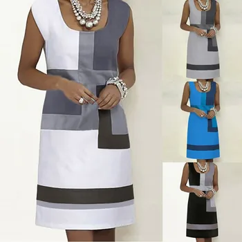 Trumpas Geometrinis Spausdinti Vasaros Suknelė 2021 Naują Stilių, O Kaklo Prarasti Rankovių Atsitiktinis Midi Suknelė Moterims linija Mielas Mini Suknelės