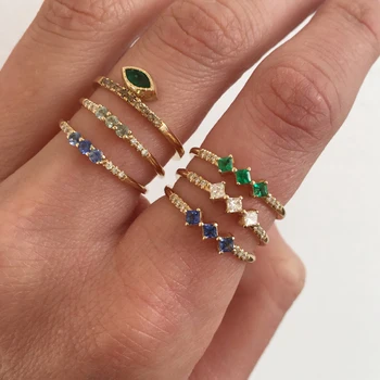 Trys akmens papuošalai cz žiedas mėlyna žalia balta kubinis cirkonis 2018 mados minimalus moterų Midi piršto žiedą