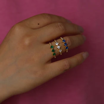 Trys akmens papuošalai cz žiedas mėlyna žalia balta kubinis cirkonis 2018 mados minimalus moterų Midi piršto žiedą