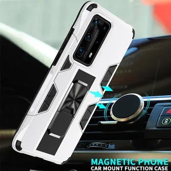 Tvirtas Magnetinis Metalo Paslėptas Atramą Atveju, Huawei P40 Garbę 10 30 Lite P Smart Z Y5 Y6 Pro Žaisti 4T atsparus smūgiams Šarvai Dangtis