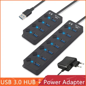 USB Hub Didelės Spartos 4 / 7 Port USB 3.0 Hub Splitter On/Off Jungiklis su ES/JAV Power Adapter MacBook Nešiojamas KOMPIUTERIS
