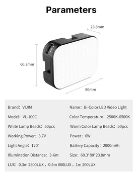 Ulanzi Vijim VL-100C 3200K-6500K šviesos srautą galima reguliuoti Šviesos Minkštas LED Vlog Šviesos Reguliuojamas Kamera, 2000mAh Užpildykite Šviesa 
