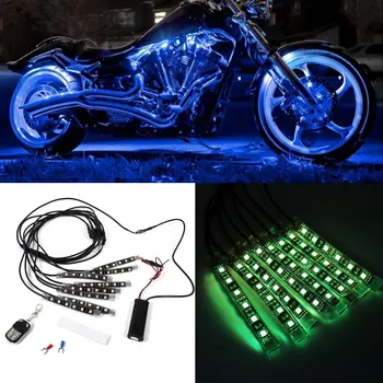 Universalus 8pcs Automobilį, Motociklą Juosta RGB LED Švytėjimas, Šviesos, Rinkinyje Nuotolinio Valdymo Multi Spalvos Kruizinių/Harleys Tikslas/Enduros ir t.t