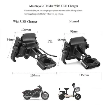 Universalūs Motociklo, Dviračių, Motorolerių, ATV 19-30MM Rankenos galinio vaizdo Veidrodis Mobiliojo Telefono Laikiklis Stovas Laikiklis USB Įkroviklis