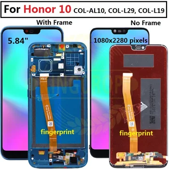 Už Garbę 10 Ekranas su rėmu Huawei Honor 10 LCD Ekranas, Jutiklinis Skydelis Su pirštų Atspaudų Asamblėjos atsarginės Dalys