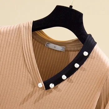 V-kaklo Duobute Marškinėliai Moterims korėjos Drabužių 2020 M. Žiemos Vyriški ilgomis Rankovėmis Viršūnes T-Shirt Moters Drabužių Medvilnės Marškinėliai Femme