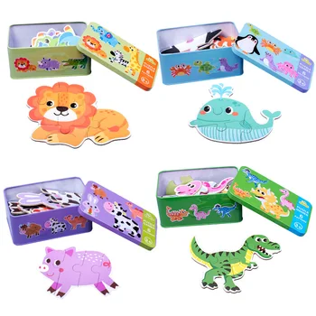 Vaikai Dėlionės, Žaislų, Animacinių Filmų Gyvūnų Automobilio Medinės Dėlionės Dėlionės Rinkinys, Skirtas Ikimokyklinio Amžiaus Vaikams Montessori Medžiagos Kūdikių Švietimo Žaislai
