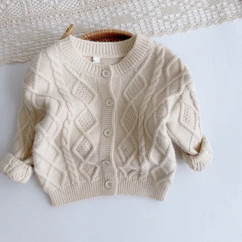 Vaikams, kūdikių mergaitės berniukai rudenį, žiemą visą rankovės vieną krūtinėmis kietas mezgimo outwear kailis bamblys vaikų megztinis 3M-5Y