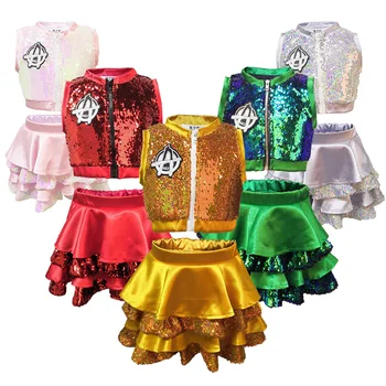 Vaikų Dienos Mergaičių Kostiumai Blizgučiais Suknelė Kelnės Nustatyti Džiazo Šokio Kostiumai Cheerleaders Grupės Veiklos Kostiumai