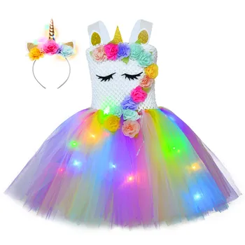 Vaikų Mergaičių Drabužius Vasarą Vienaragis Suknelė LED Žėrintis Vestuvių Suknelės Moterims Šalis Princesė Dress Vaikų Drabužių vestidos
