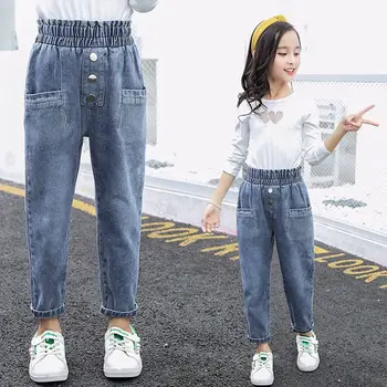 Vaikų džinsai medvilnės ir storas Mados Mergaičių džinsus ir plonos medvilnės kelnės pavasario, rudens ir žiemos stilius