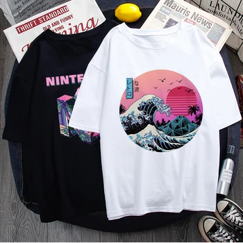 Vaporwave Estetinės Juokingas Animacinių filmų Marškinėliai Vyrams Unisex Kietas Streetwear T-shirt Japonų Anime Vasaros Marškinėlius Hip-Hop Top Tees Vyras