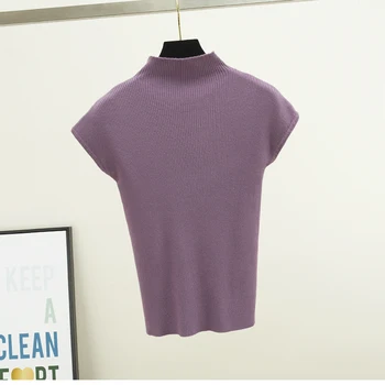 Vasaros Megzti Moterų marškinėliai Golfo Kvėpuojantis Ponios Megztinis Marškinėlius Viršūnes Plonas Kietas Marškinėliai, Femme