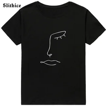 Veido Abstrakčiai paprastų Moterų marškinėliai viršuje Estetinės Grafinis t-shirt Juoda Balta Tumblr lady marškinėlius tee ropa mujer