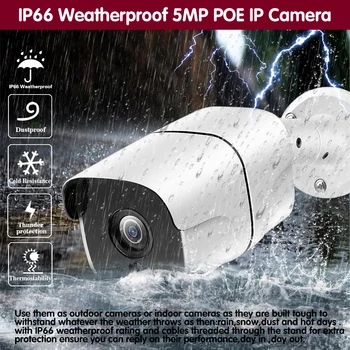 Veido Aptikimo H. 265 POE IP Camera Garso 48V POE 5MP Lauko Vandeniui IP66 CCTV Kameros vaizdo stebėjimo home security ONVIF