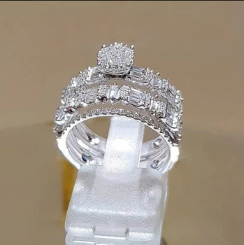 Vestuvių, Sužadėtuvių Žiedai Nustatyti Moterys Sidabro Spalvos AAA+Kubinis Cirkonis Žiedas Moterims, Klasikinės Mados Juvelyrikos Dydis 5-11 anillos mujer