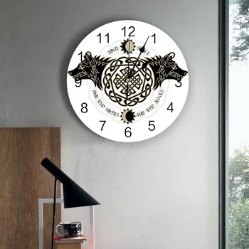 Viking Vilko Totemas PVC Sieninis Laikrodis Modernaus Dizaino Namų Dekoro Miegamasis Silent Oclock Žiūrėti Siena Už Kambarį
