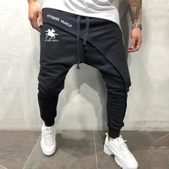 Vyrai Asymetric Sluoksniuotos Jogger Kelnes Streetwear Jogger Kelnės Slim Fit Atsitiktinis Raišteliu spausdinti Arti Pants mens pieštuku kelnės