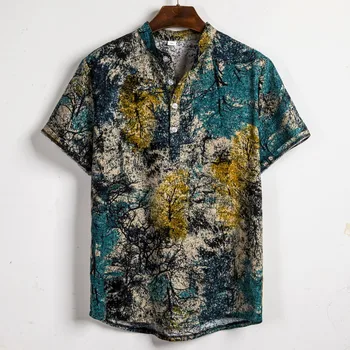 Vyrai Etninės Trumpas Rankovės Atsitiktinis Medvilnės Skalbiniai Spausdinti Havajų Marškinėliai Palaidinė ropa hombre elegante guayabera camisa hombre