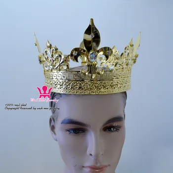 Vyrai Tiara King Crown Imperial Viduramžių Vainikėliai cosplay Modelis Rodo, Karalienės Plaukai, Aukso Papuošalai Princas Hairwear Derliaus Vainikai, Mo198