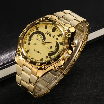 Vyrų Aukso Mados Prabangos Prekės M&H Kvarco Riešo Žiūrėti Vyrų Aukštos Kokybės Plieno Vyrų Suknelė Laikrodžiai reloj hombre relogio masculino