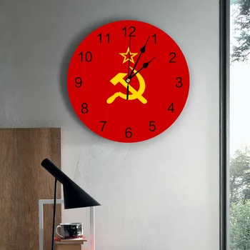 Vėliava SSRS Spausdinti PVC Sieninis Laikrodis Modernaus Dizaino Namų Dekoro Miegamasis Silent Oclock Žiūrėti Siena Už Kambarį