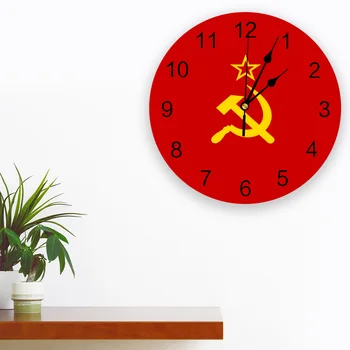 Vėliava SSRS Spausdinti PVC Sieninis Laikrodis Modernaus Dizaino Namų Dekoro Miegamasis Silent Oclock Žiūrėti Siena Už Kambarį