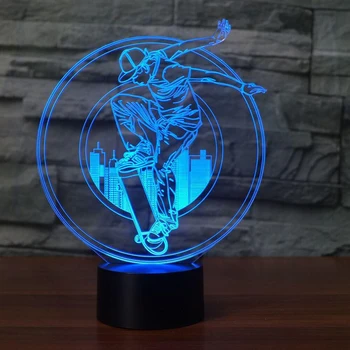 Vėsioje Riedlentė 3D Stalo Lempa LED 3D Naktį Šviesa 7 Spalvų Kaita, Miegamojo Atmosferą lempos Draugas-Geriausia Dovana