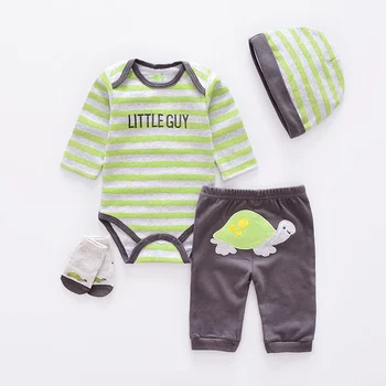 Vėžlys/Dino stiliaus Cute kūdikių Drabužiai Nustatyti medvilnės berniukas drabužiai tinka Naujagimiams 4pcs kostiumas ilgomis rankovėmis kūdikiams bodysuits+kelnės+kojinės+kepurė