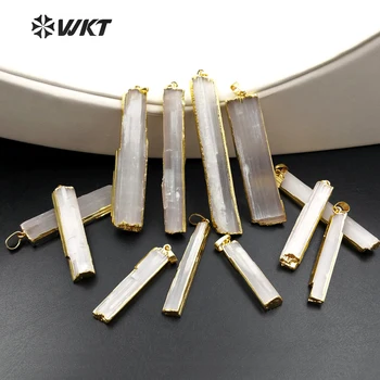 WT-P1180 Didmeninės bižuterijos gamtos aukso krašto selenitas kristalų ašmenys pakabukas su 24K electroplated karoliai