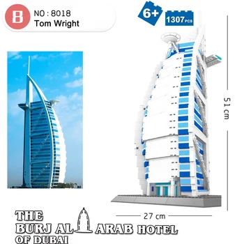 Wange 8018 1307pcs Dubajaus Burj Al Arab Hotel Blokai Kūrybos 