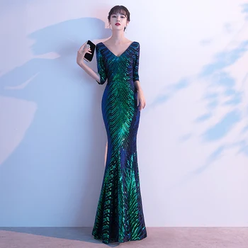 Wei yin AE0241 vakarinę Suknelę Ilgai Sparkle Nauja Žalia V-Kaklo, Moterims, Elegantiškas China Undinė Maxi Vakare Šalis Suknelė Suknelė