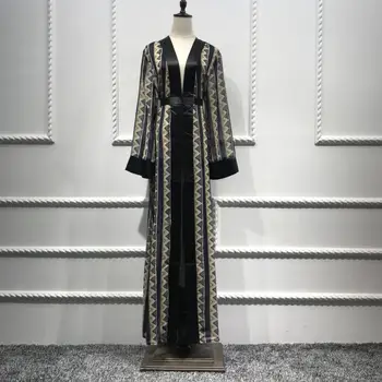 Wepbel Arabų Dubajaus Musulmonų Abaja Moterų Plius Dydis Laisvus Drabužius, Abaja Spausdinimo Naujas Megztinis Chalatas ilgomis Rankovėmis Caftan Kimono su Diržu