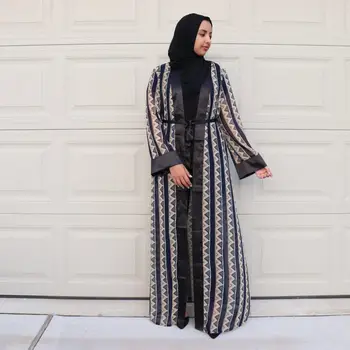Wepbel Arabų Dubajaus Musulmonų Abaja Moterų Plius Dydis Laisvus Drabužius, Abaja Spausdinimo Naujas Megztinis Chalatas ilgomis Rankovėmis Caftan Kimono su Diržu